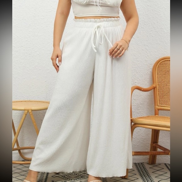 Boho Plus Size High Waist Knot Front Wide Leg Palazzo Pants - Picture 5 of 5